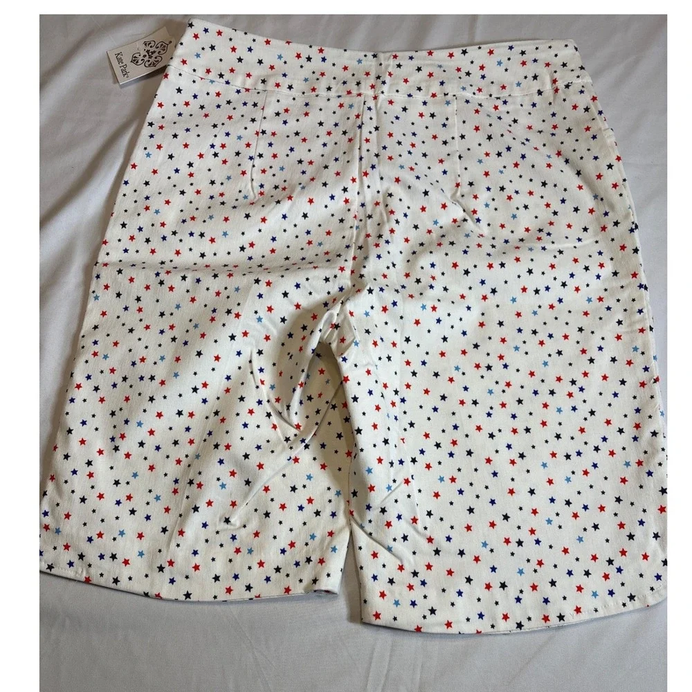 Kate Park Womens Star Print Shorts Red White Blue Patriotic Americana Size M NEW - Picture 2 of 6
